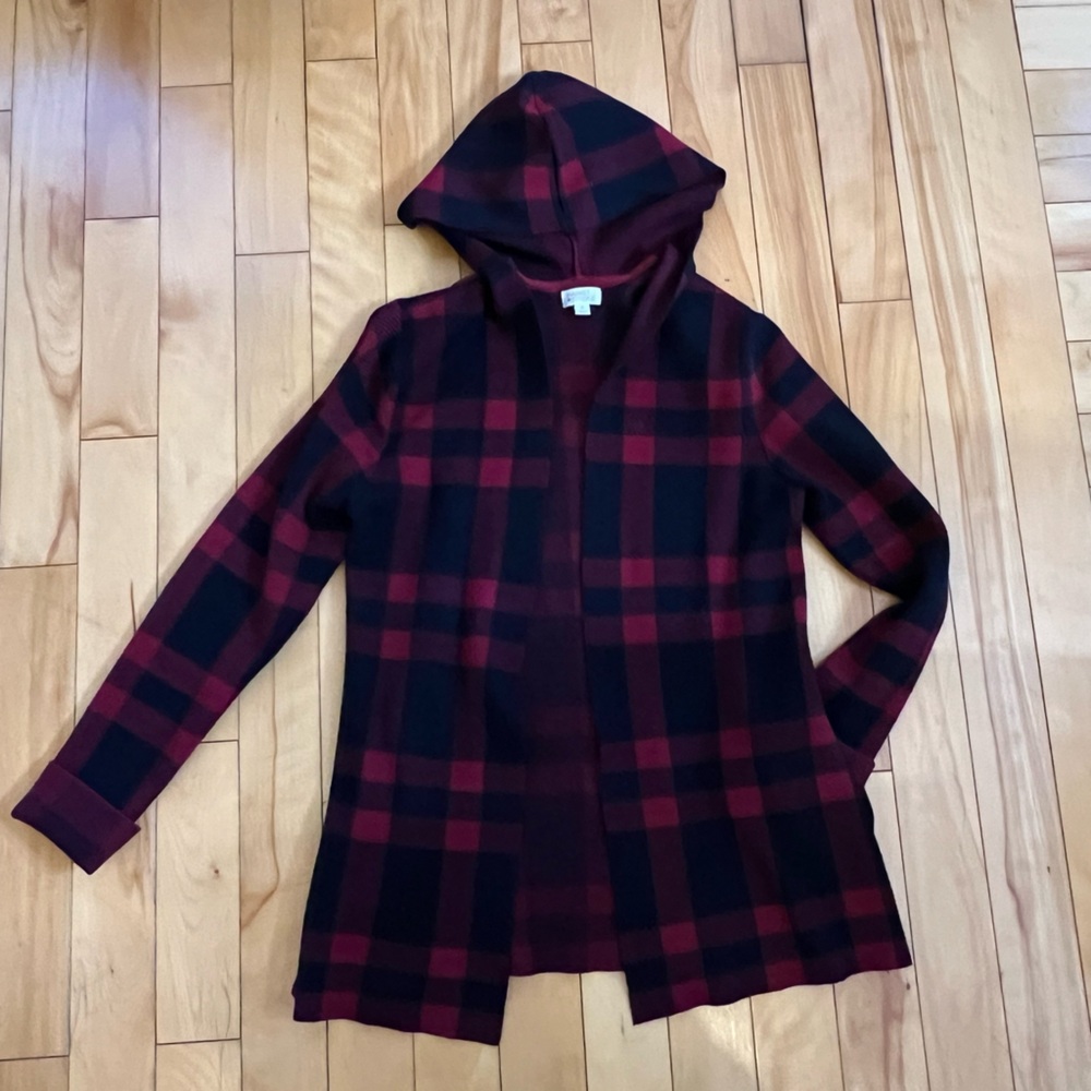 Market & Spruce Burgundy and Black Plaid Jacket Red & Black Check – Size M